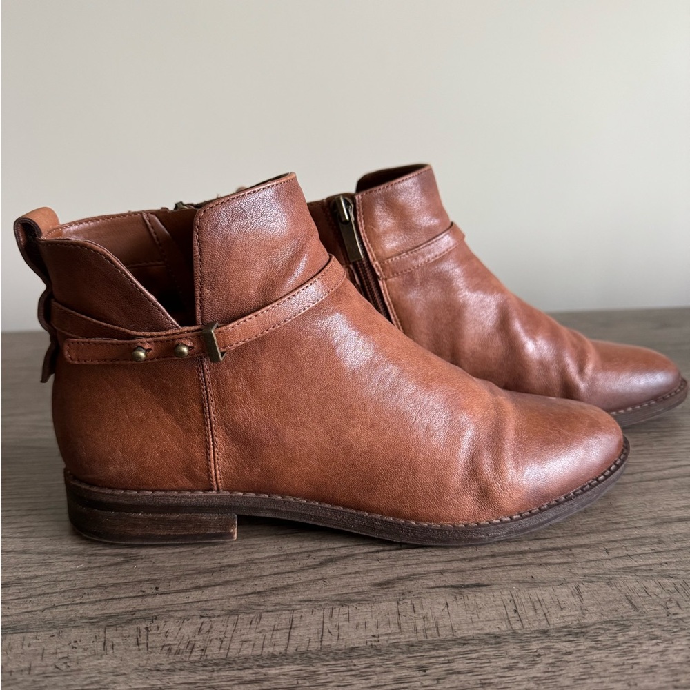 Franco Sarto Brown Leather Ankle Boots EUC Booties Optimal Cognac Size 7